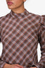 Veronica Beard Brown Cotton Plaid Puff-Sleeve Top Size 4