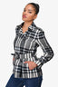 Burberry London Black/White Tartan Belted Short Trench Jacket Size 4 US