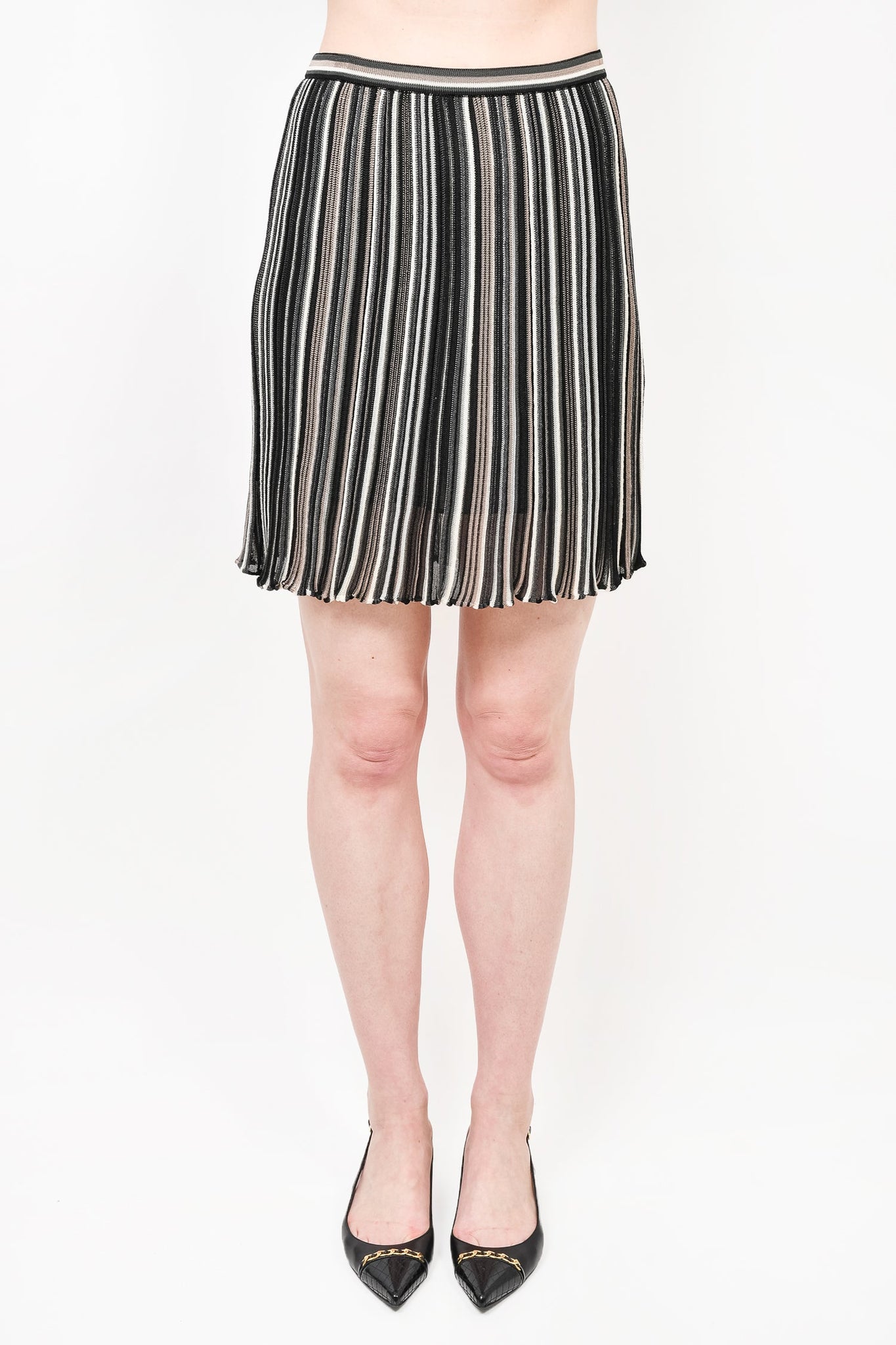 M Missoni Black/Taupe Striped Knit Mini Skirt with Tags Size 8