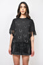 MSGM Black Linen Top with Silver Ring Details Size 38