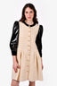 Gucci Cream/Black Wool/Patent Leather Button-Up Mini Dress Size 40