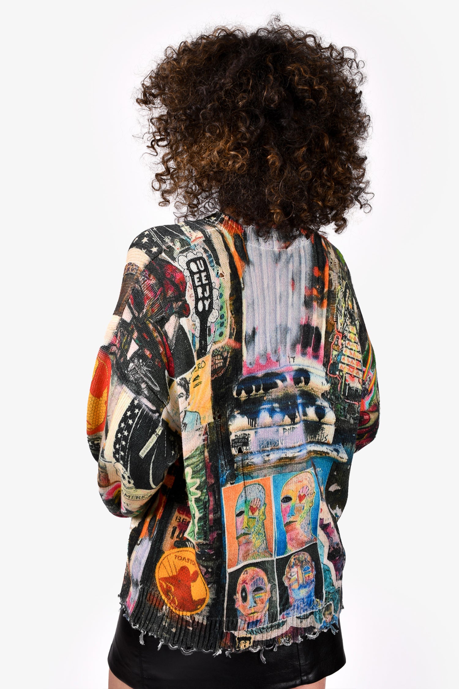 R13 Cream/Multicolour Graffiti Printed Distressed Cotton