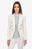 Balmain White Cotton/Linen Knit Double Breasted Blazer Size 34
