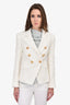 Balmain White Cotton/Linen Knit Double Breasted Blazer Size 34