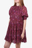 Ulla Johnson Pink/Purple Silk Floral Print S/S Mock Neck Dress Size 6
