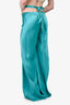 Roberto Cavalli Turquoise Tasseled Silk-Satin Wide Legs Pants Size 48