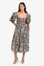 Ulla Johnson Blue/Brown Printed Cotton Square Neck 'Alessa' Dress Size 4