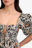 Ulla Johnson Blue/Brown Printed Cotton Square Neck 'Alessa' Dress Size 4