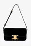 Celine Black Velvet/Leather 'Claude' Shoulder Bag