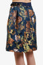 Lanvin en Bleu Navy/Gold Metallic Floral Print Skirts size 36