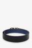 Salvatore Ferragamo Black/Navy Reversible Leather Gold Gancini Buckle Belt