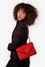 Saint Laurent Red Grained Leather Medium Quilted Envelope Bag