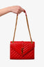 Saint Laurent Red Grained Leather Medium Quilted Envelope Bag