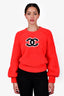 Chanel 2019 F/W Runway Red Wool/Cashmere Teddy Crewneck Sweater Size 38