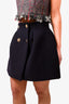 Miu Miu Navy Blue Wool Mini Skirt with Gold Buttons Size 40