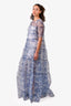 Staud Blue/White Toile Print Sheer Organza Maxi Dress Size S
