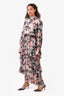 MISA Los Angeles Pink/Grey Floral Print Maxi Dress with  Ruffle Detail Size L