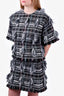 MSGM Black/Grey Wool/Mohair Blend Tweed Top/Skirt with Fringe Detail Set Size 42