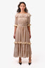 MISA Los Angeles Beige/White Stripe Maxi Dress with Fringe Detail Size XS