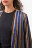 Forte Forte Beige/Blue Striped Jacket with Metallic Stripe Detail Size 0