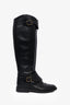 Chanel Black Leather Knee High Riding Boots with Quilted Strap Detail Size 38