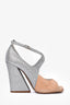 Dries Van Noten Silver/Nude Suede Chunky Open Toe Heels with Glitter Detail Size 37.5