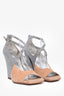 Dries Van Noten Silver/Nude Suede Chunky Open Toe Heels with Glitter Detail Size 37.5