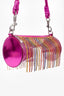 Area Pink/PVC Crystal Fringe Shoulder Bag with Attached Wallet