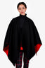 Burberry Black/Red Wool Reversible Logo Poncho Cape