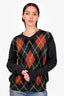 Acne Studios Grey Merino Wool V Neck Argyle Sweater Size M