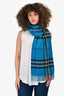 Burberry Blue Cashmere Tartan Scarf