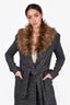 Smythe Grey Wool Belted Faux Fur Collar Coat Size XS