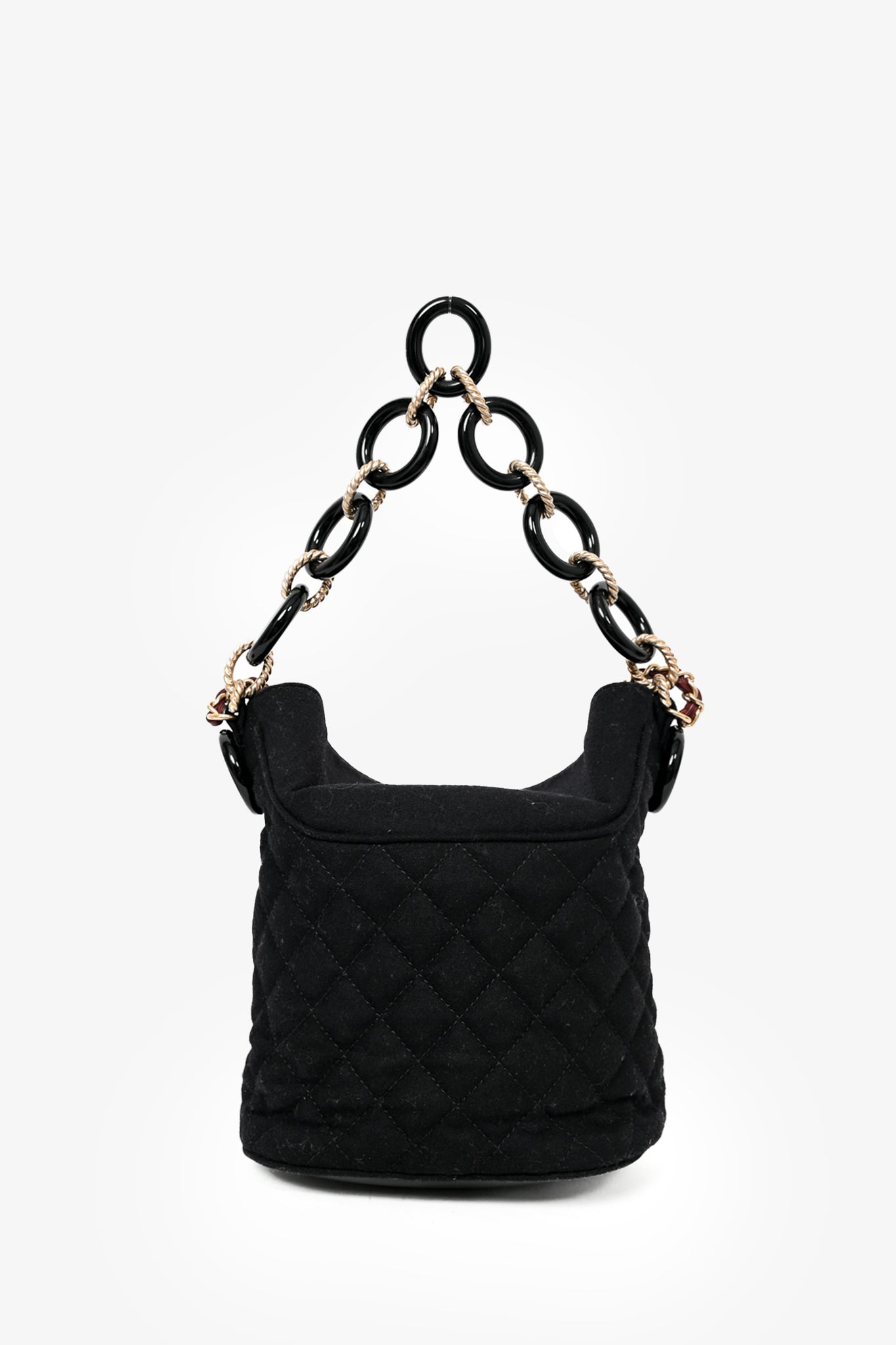 Chanel 2018/19 Black Quilted Fabric Nautical Charm 'Hamburg' Flap Bucket Chain Bag