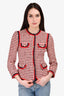 Gucci Red Striped Tweed Pearl Button Jacket Size 38
