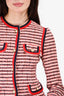 Gucci Red Striped Tweed Pearl Button Jacket Size 38