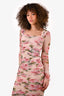 Dolce & Gabbana Pink Floral Tulle Midi Dress Size 36