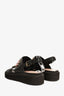 Lanvin Black Leather Flower Embellished Sandals Size 36