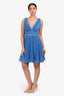 Prada Blue Pleated Sleeveless Dress with Crystal Embellished Belt Size 40