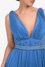Prada Blue Pleated Sleeveless Dress with Crystal Embellished Belt Size 40