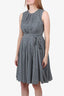 'S Max Mara Blue/Grey Printed Cotton Pleated Sleeveless Dress with Waist Tie Size Small