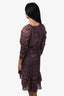 Ulla Johnson Brown Patterned Silk 3/4 Sleeve Ruffle Bottom Midi Dress Size 6