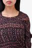 Ulla Johnson Brown Patterned Silk 3/4 Sleeve Ruffle Bottom Midi Dress Size 6