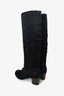 Lanvin Black Satin Raw-Edge Trim Knee High Heeled Boots Size 38