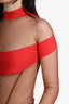 Mugler Red And Nude Off Shoulder Panel Bodysuit Size 38