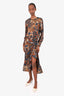Johanna Ortiz Green/Brown Jaguar Printed Silky Maxi Dress Size 6