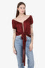 Gucci Vintage Burgundy Satin Short-Sleeve Chain Front Blouse size 6