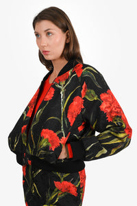 Dolce & Gabbana Black/Red Floral Print Bomber Jacket Size 42