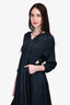 Vetements Navy Silk Hooded V-Neck Full Length Dress Size S