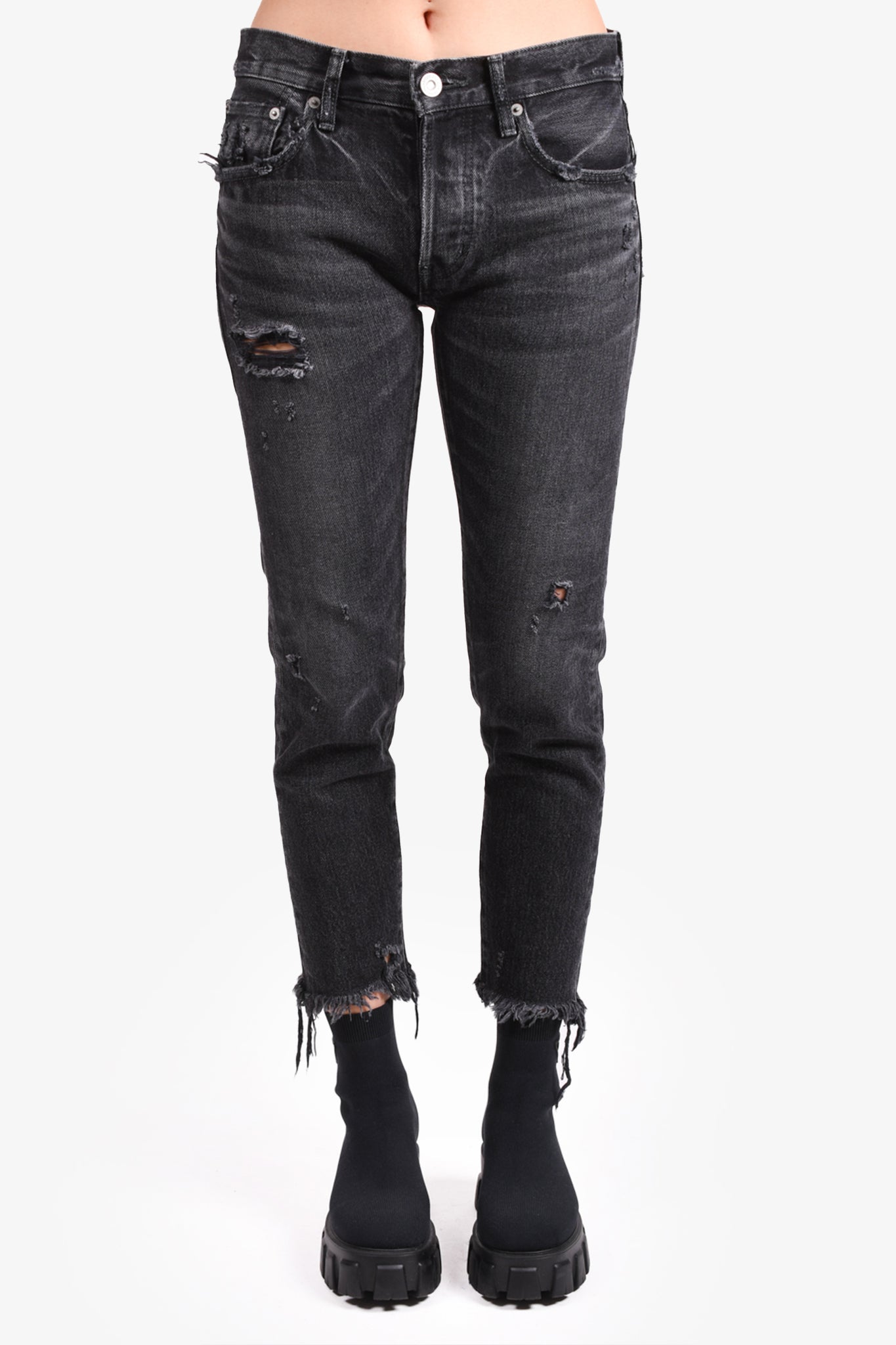 Moussy Washed Black Denim Distressed Jeans Size 26