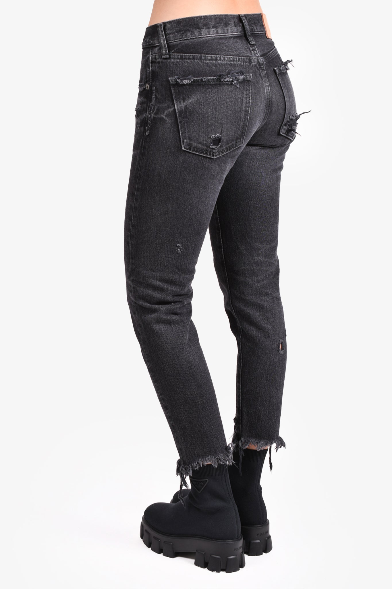 Moussy Washed Black Denim Distressed Jeans Size 26